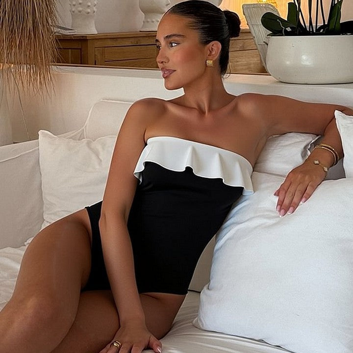 Black and White Swimwear Set for Women, Beach Vacation Outfit-2