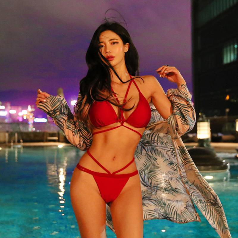 Direct Supply  Solid Color Strap Bikini Swimwear for Women-4