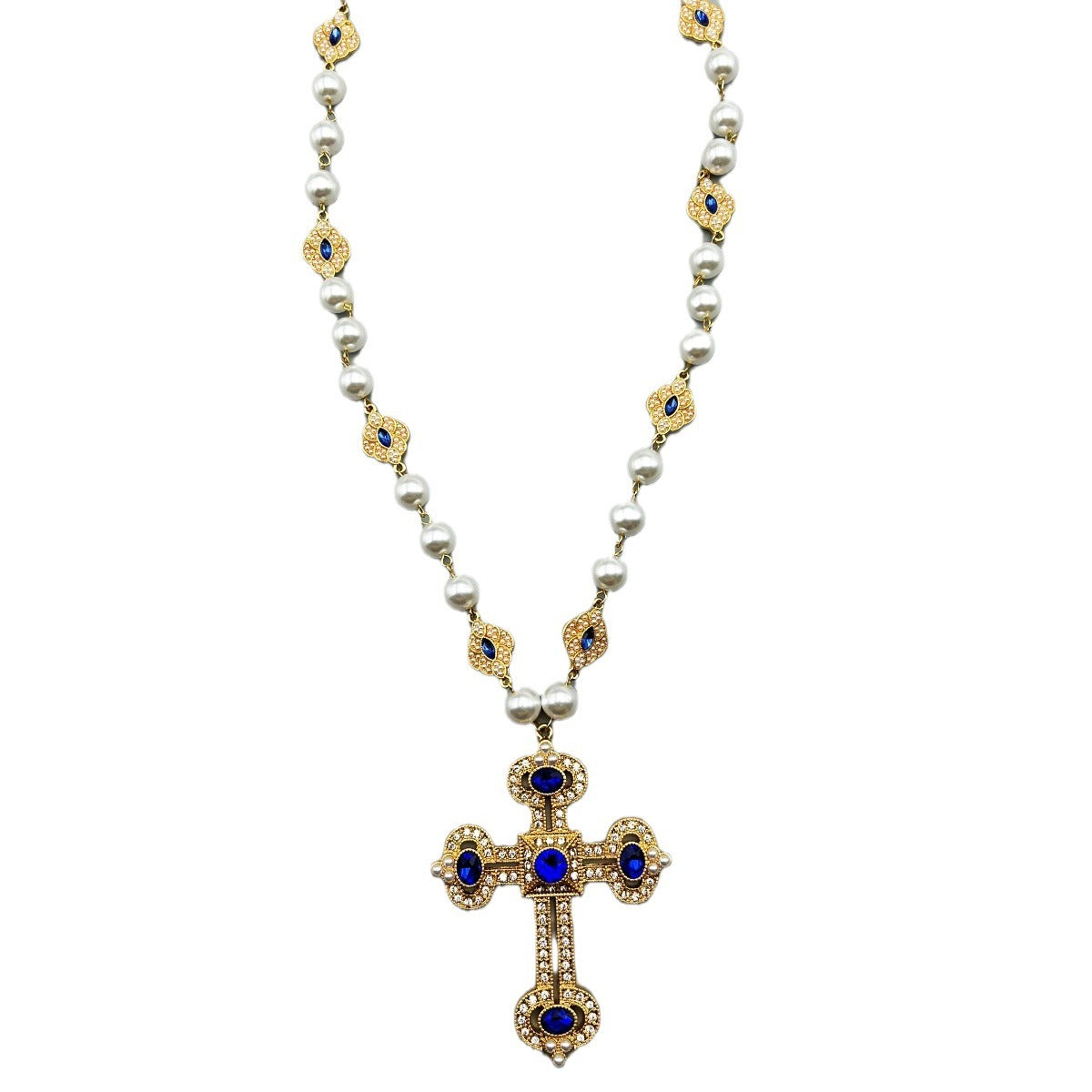 Retro Heavy Industry Full Diamond Inlaid Crowned Pearl Necklace with Distinctive Design-2