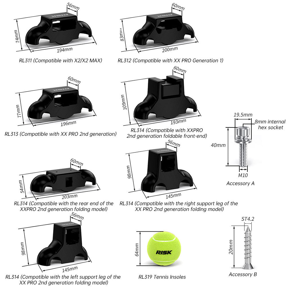 RISK Cycling Bike Damping Pads, Smart Trainer Support Base, Tennis Ball Feet for X2 / X2 MAX / XX PRO.-2