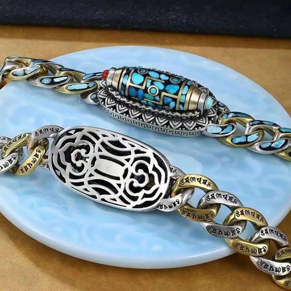 Product name: Turquoise Six-character Mantra Nine-eyed Dzi Bead Bracelet-3