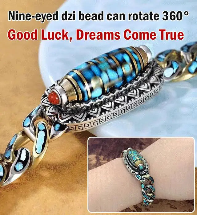 Product name: Turquoise Six-character Mantra Nine-eyed Dzi Bead Bracelet-5