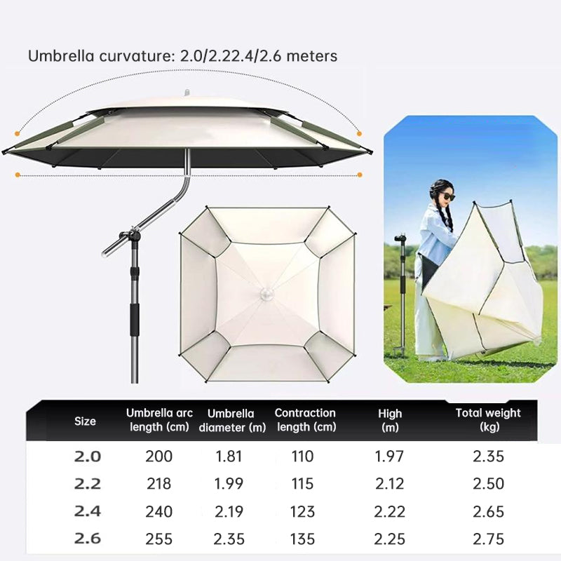 2.0-2.6m Octagonal Fishing Umbrella Portable Beach Sun Shade Camping Parasol UV Waterproof with Carry Bag-11