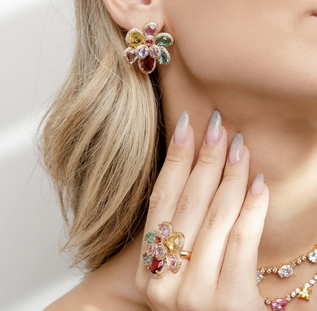 flower earrings with micro inlaid zircon earrings, trendy accessories-4