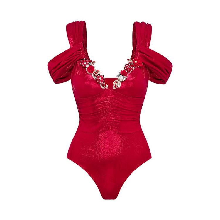 Solid Color Shimmer Fabric One-piece Swimsuit for Women-5
