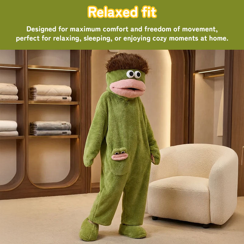 Couple Matching: Lady Long-Hair Onesie with Men's Funny Fish Pajamas, Unique Fall/Winter Loungewear-3