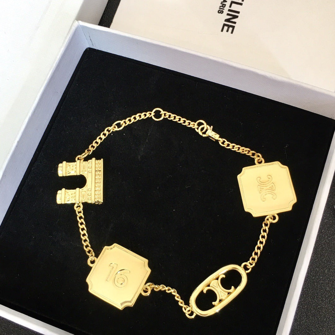 Triumphal Arch Embossed Brand High Grade Vintag Thick Chain Necklace Bracelet-1
