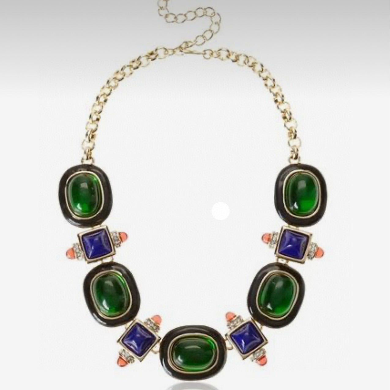 Medieval retro emerald glass exaggerated high-end niche necklace-3