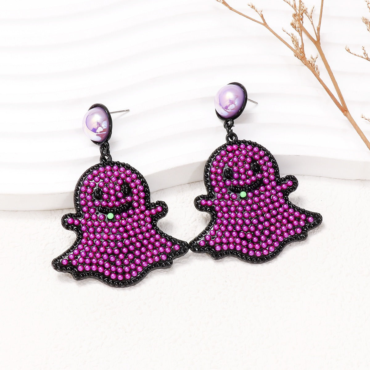 Cartoon funny and cute little ghost pearl ghost face earrings Halloween ghost earrings-6