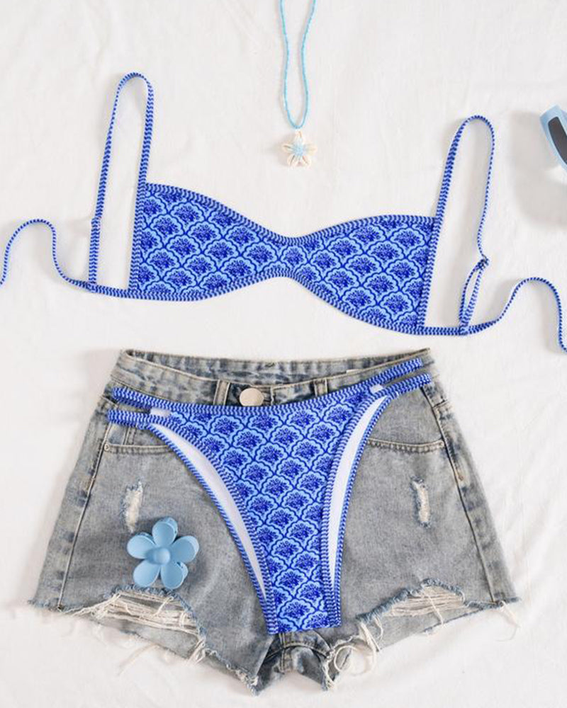 Floral Backless Two-Piece Bikini Set-23