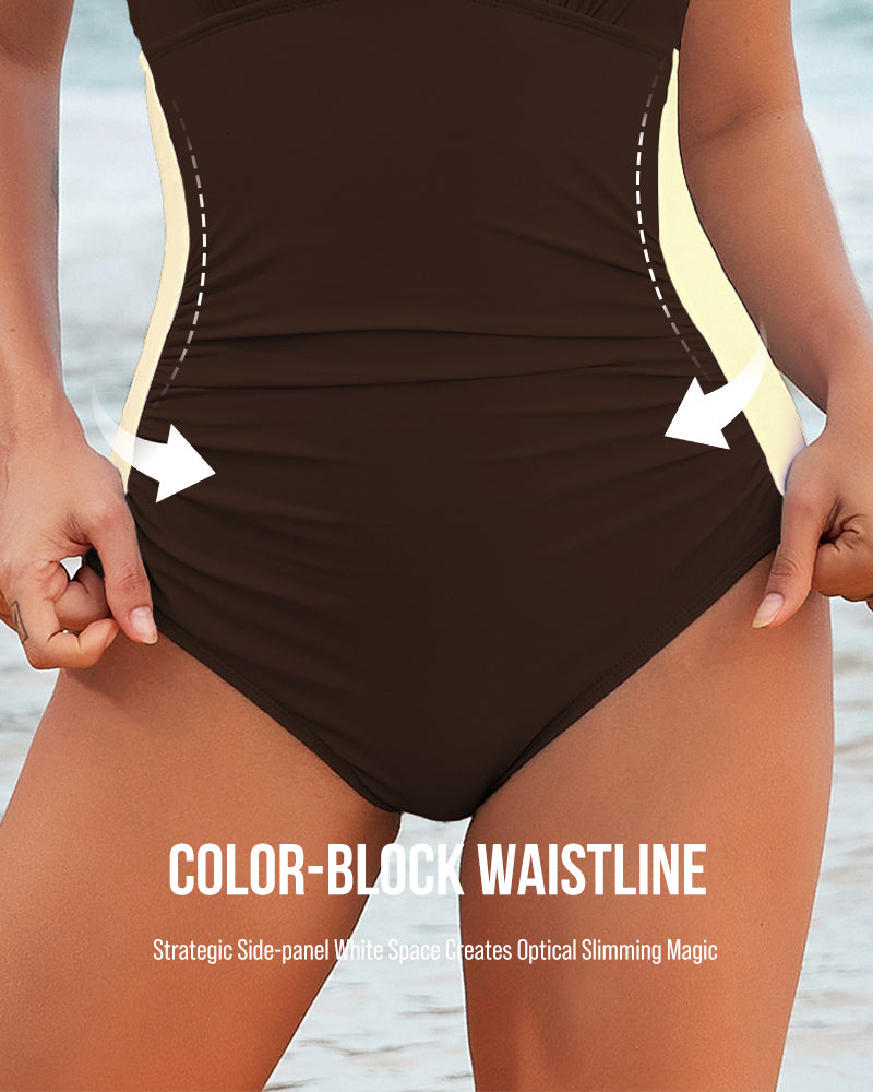 Full Coverage Retro Color Block Swimwear-25