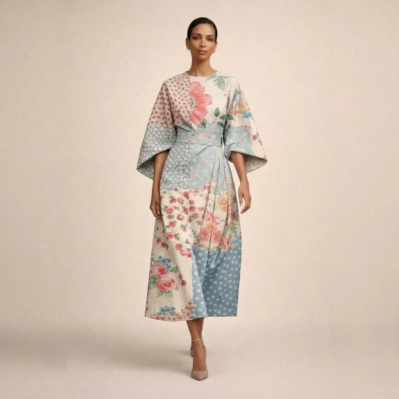 CLEMENTINE | Floral Midi with Sculpted Waist and Airy Elegance-2