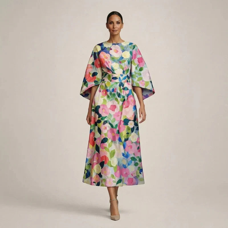 CLEMENTINE | Floral Midi with Sculpted Waist and Airy Elegance-1