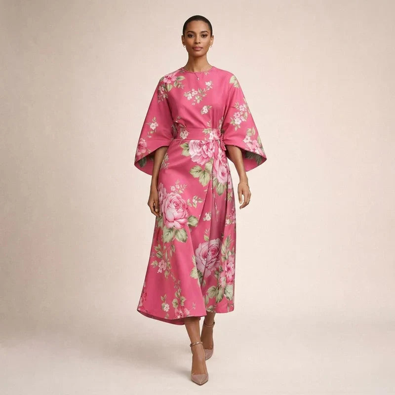 CLEMENTINE | Floral Midi with Sculpted Waist and Airy Elegance-3