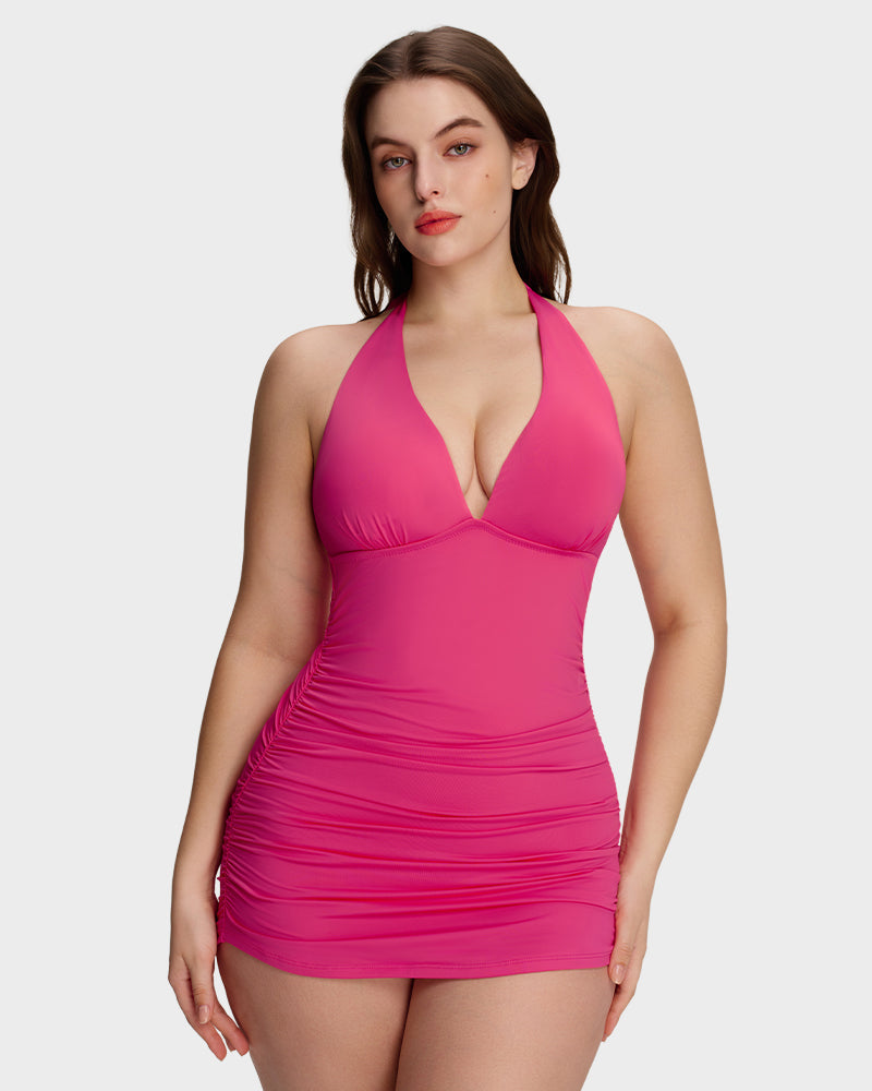 Halter V-Neck Sculpting Swim Dress – 2-Piece Set-2