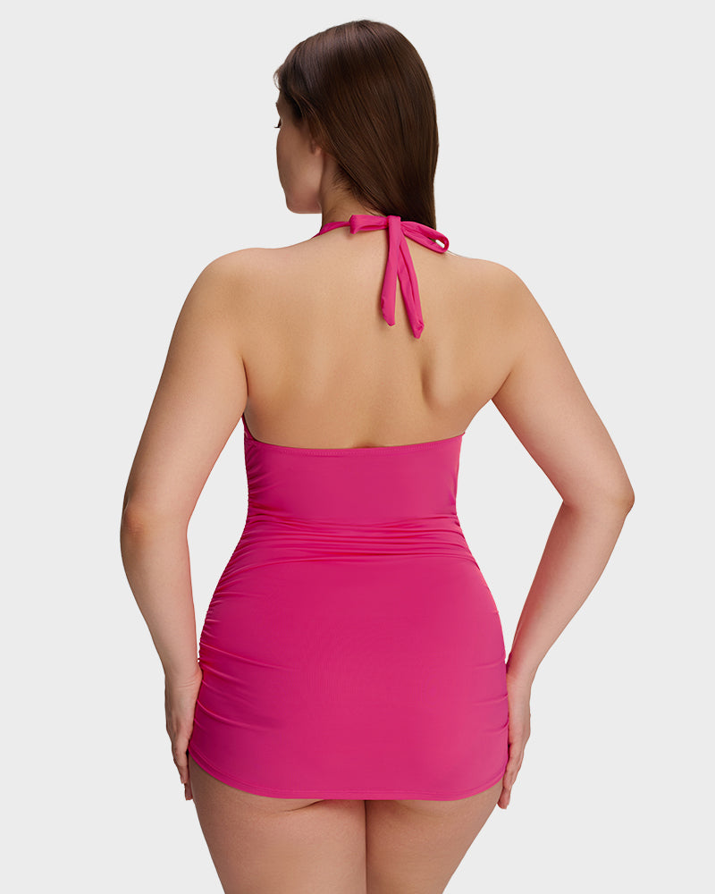 Halter V-Neck Sculpting Swim Dress – 2-Piece Set-5
