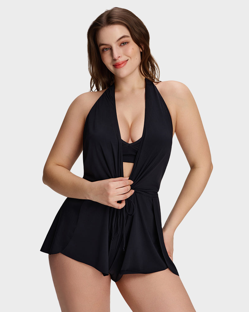 Halter V-Neck Tummy Control Swim Romper-1