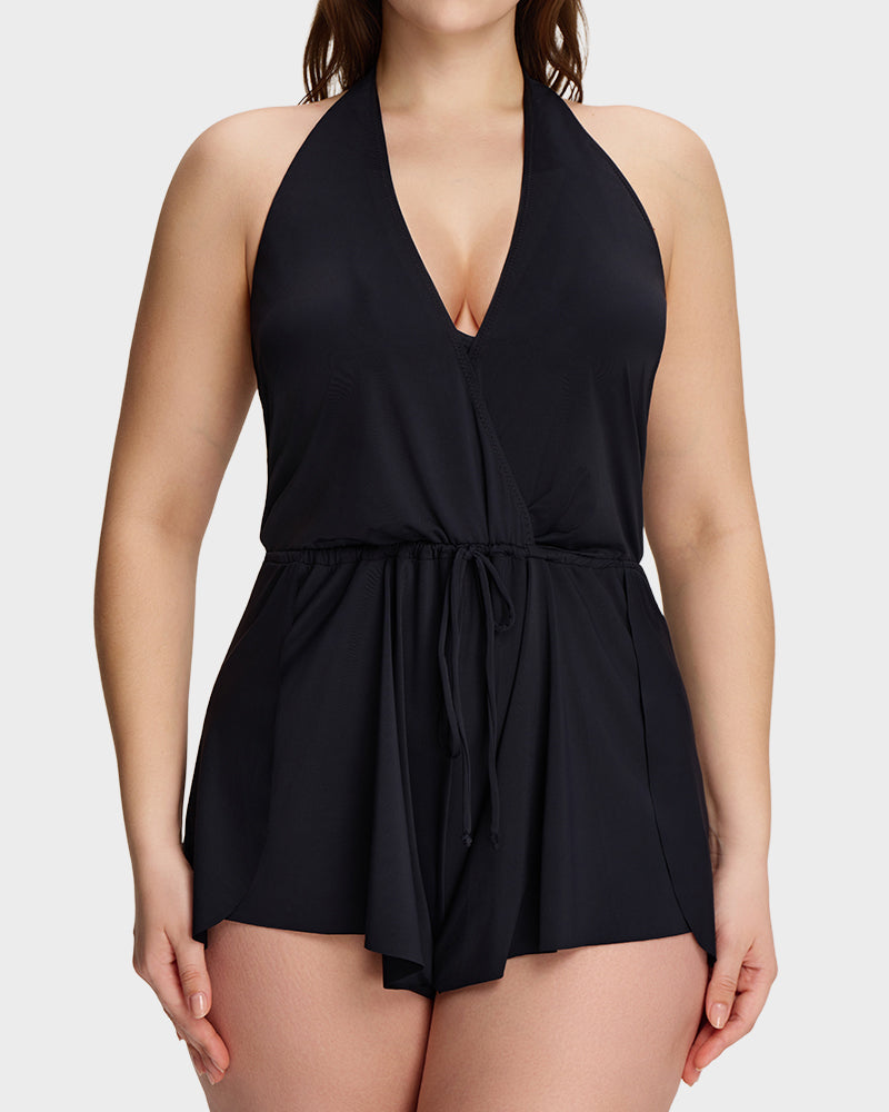 Halter V-Neck Tummy Control Swim Romper-15