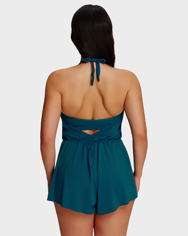 Halter V-Neck Tummy Control Swim Romper-7