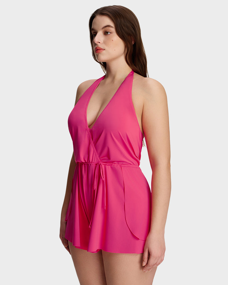 Halter V-Neck Tummy Control Swim Romper-9