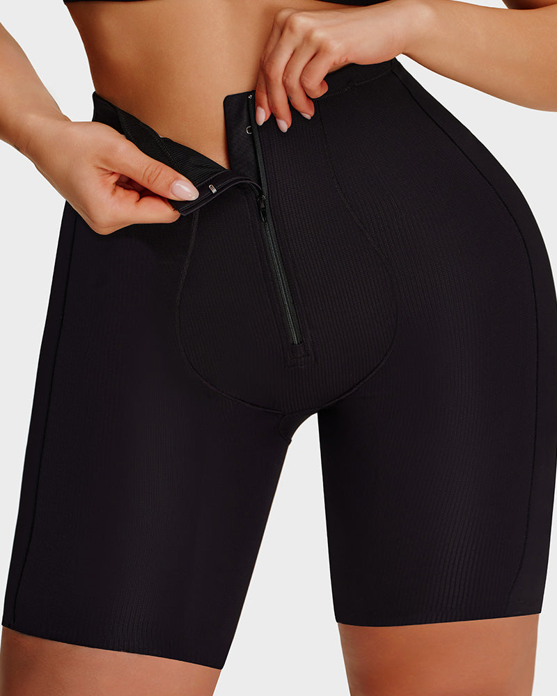 High-Waist Zip-Up Tummy Control Shaping Shorts-8