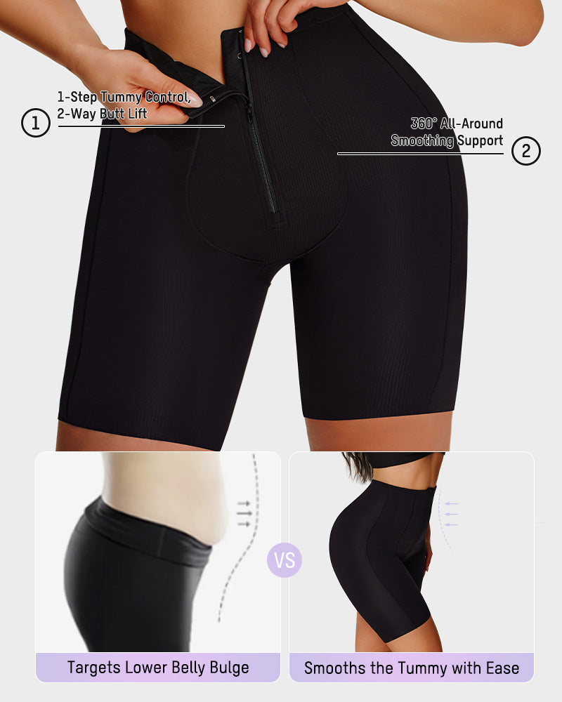 High-Waist Zip-Up Tummy Control Shaping Shorts-11
