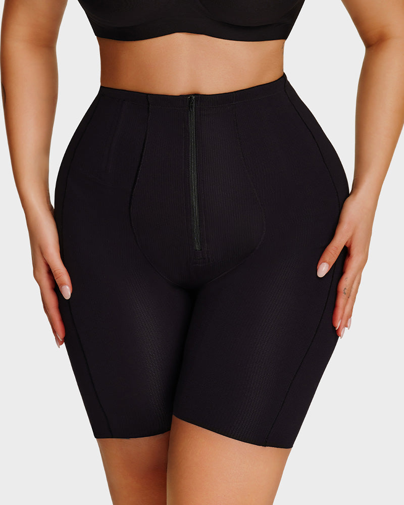 High-Waist Zip-Up Tummy Control Shaping Shorts-14