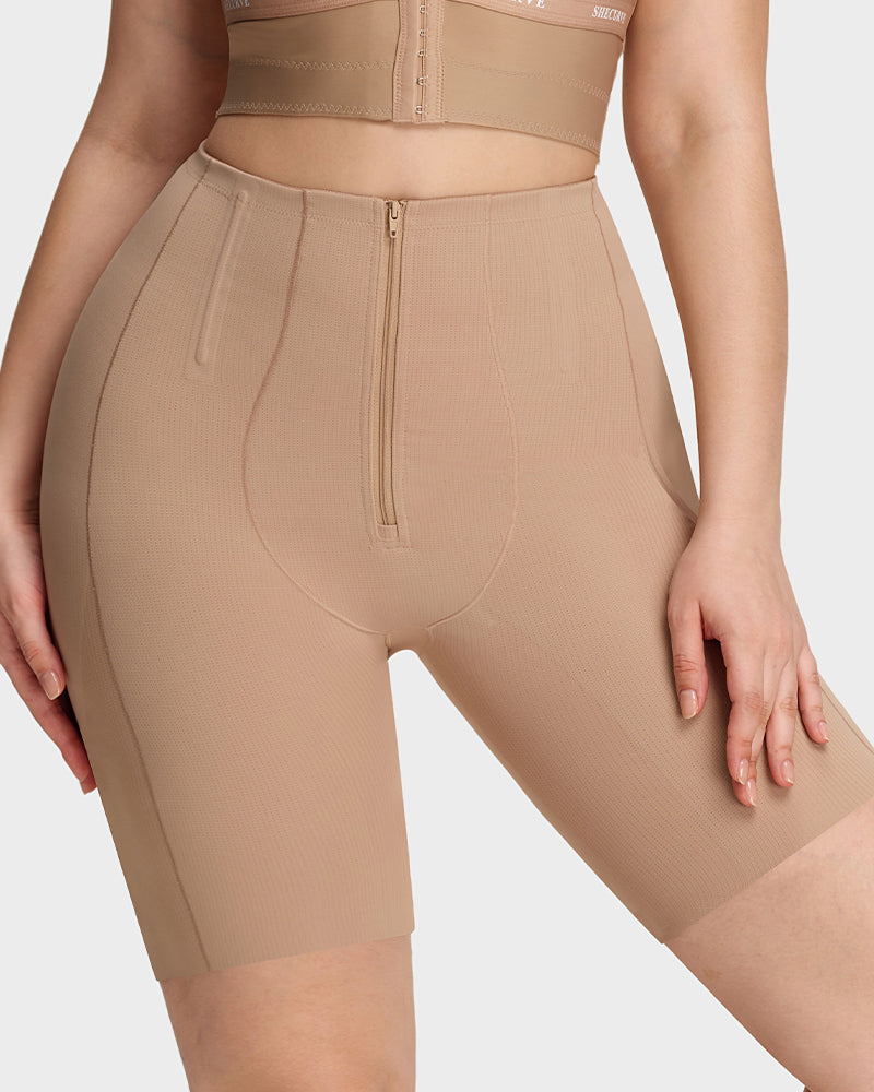High-Waist Zip-Up Tummy Control Shaping Shorts-1