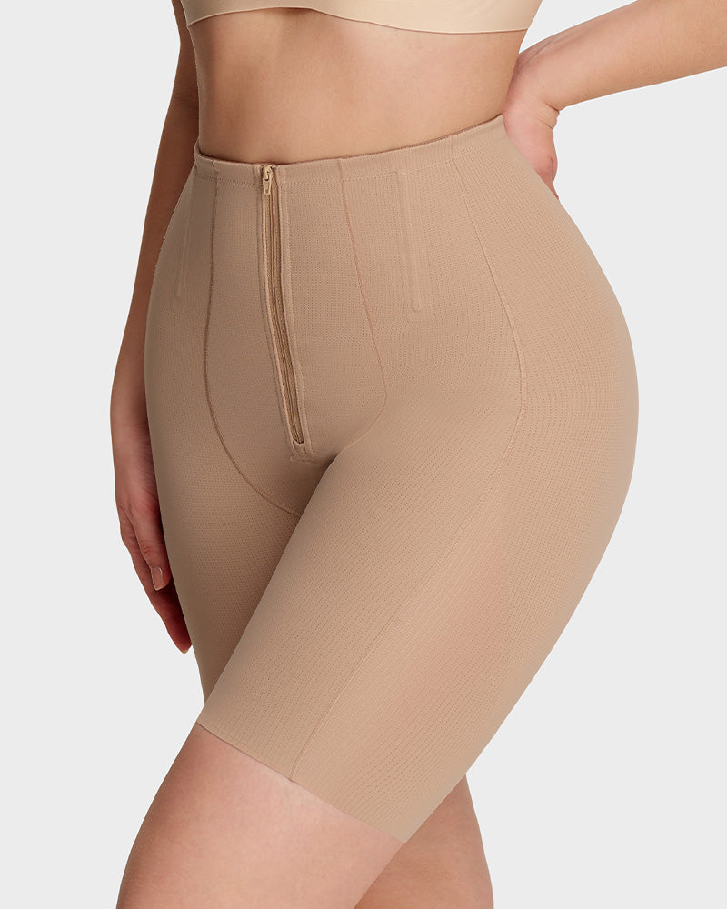 High-Waist Zip-Up Tummy Control Shaping Shorts-3