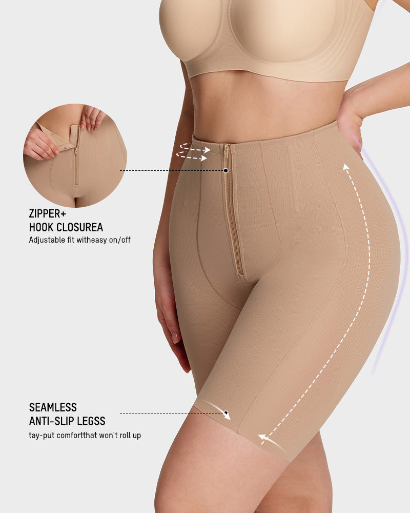 High-Waist Zip-Up Tummy Control Shaping Shorts-5