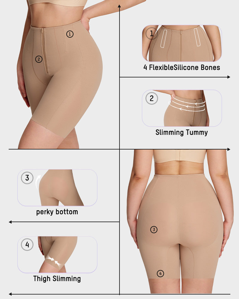 High-Waist Zip-Up Tummy Control Shaping Shorts-7