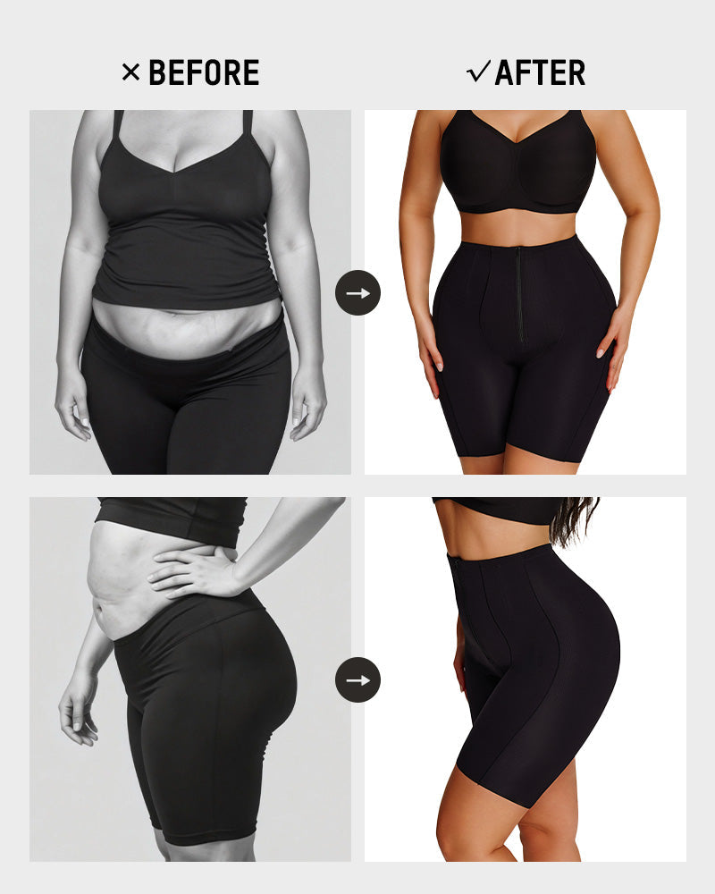 High-Waist Zip-Up Tummy Control Shaping Shorts-12