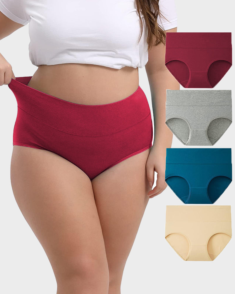 High-Waisted Full Coverage Cotton Briefs(4 pack)-12