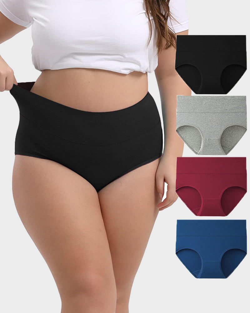 High-Waisted Full Coverage Cotton Briefs(4 pack)-13