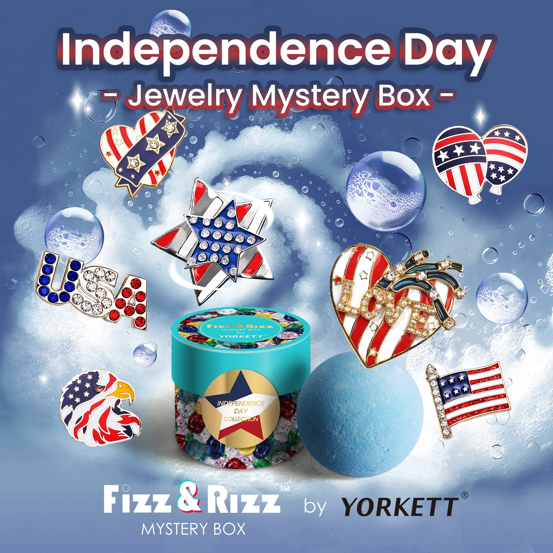 Fizz & Rizz by Yorkett Independence Day Theme Brooch Jewelry Mystery Box