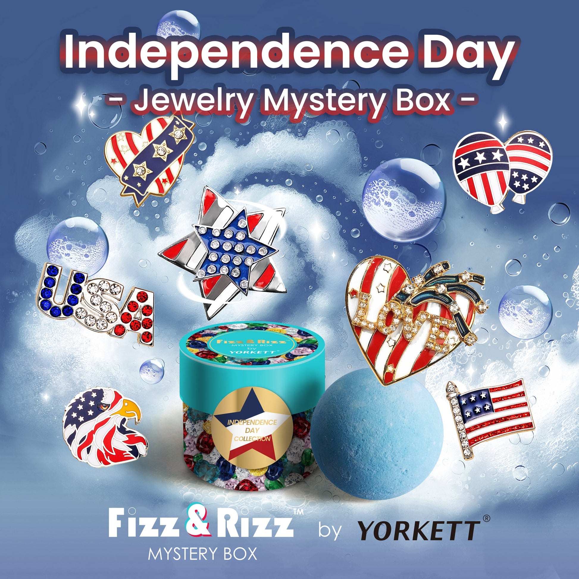 Fizz & Rizz by Yorkett Independence Day Theme Brooch Jewelry Mystery Box-1