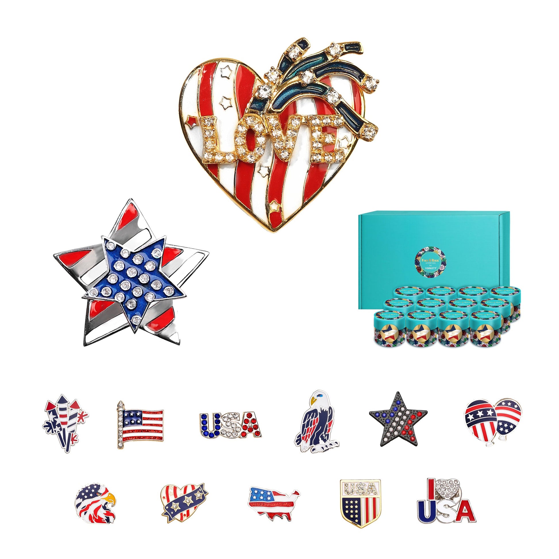 Fizz & Rizz by Yorkett Independence Day Theme Brooch Jewelry Mystery Box-2
