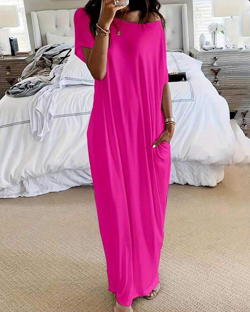 Off-Shoulder Batwing Sleeve Maxi Dress-13