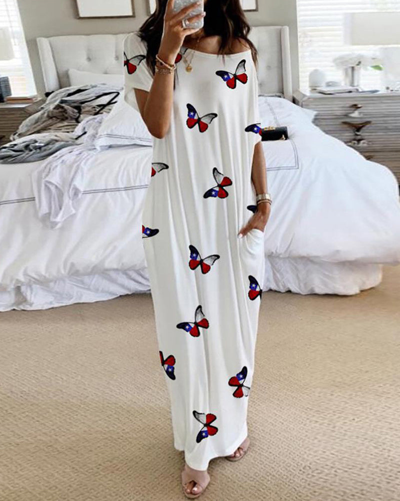 Off-Shoulder Batwing Sleeve Maxi Dress-2