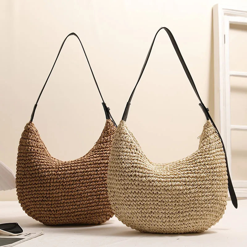 Mandy | Bohemian chic asymmetrical straw shoulder beach bag-3