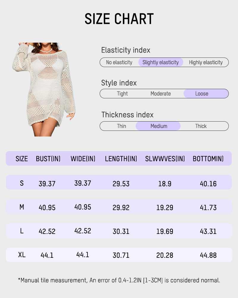Long Sleeve Crochet Swim Cover Up Beach Dress-17