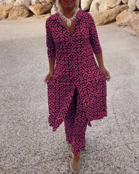 Sara | Bohemian Geometric Print Tunic and Wide-Leg Pants Set-5