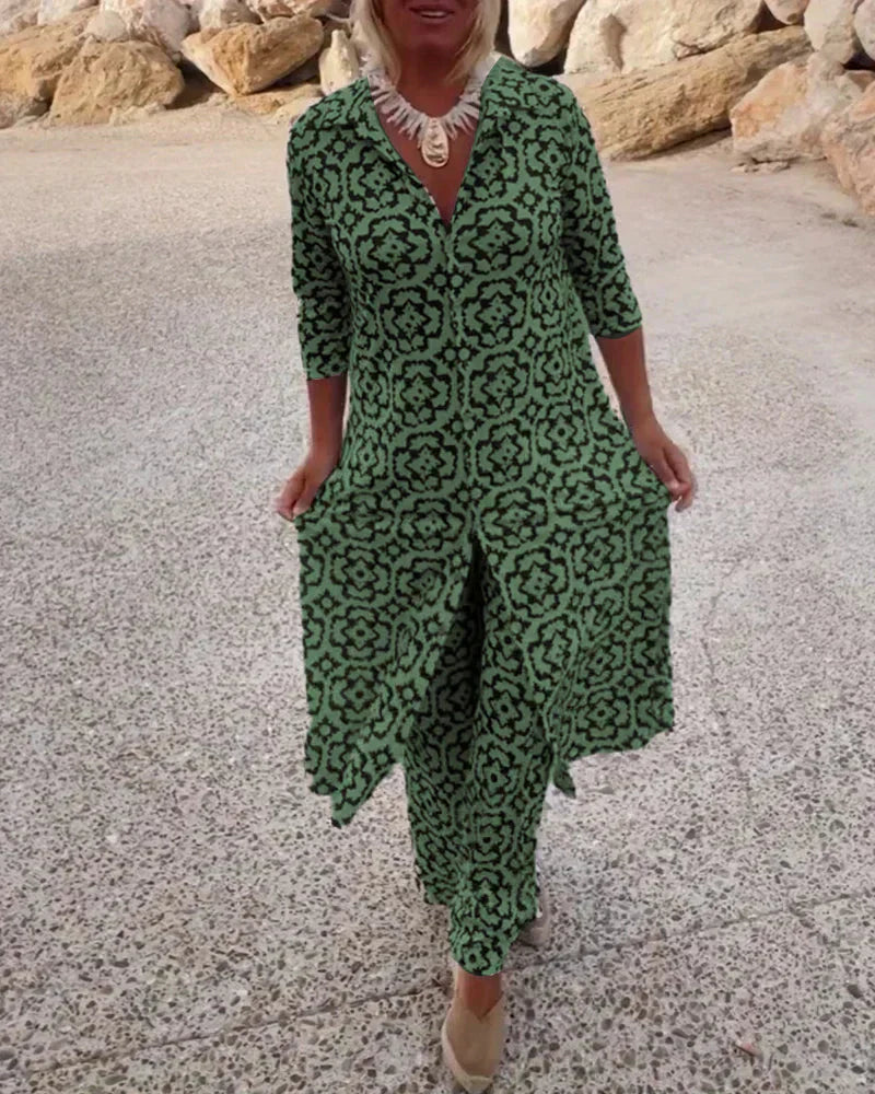 Sara | Bohemian Geometric Print Tunic and Wide-Leg Pants Set-4