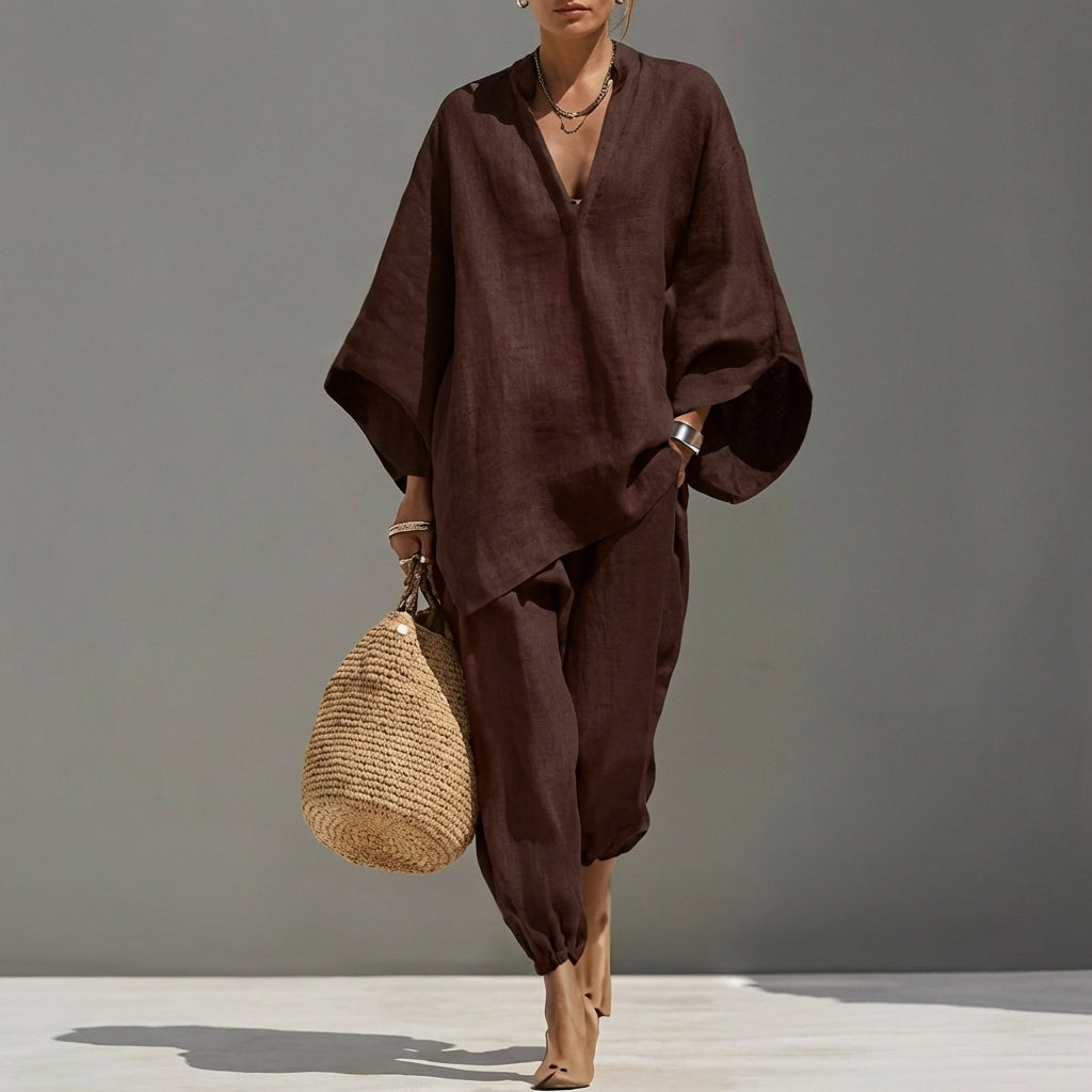 Marina | Relaxed V-Neck Top and Wide-Leg Pants Co-Ord Set-7