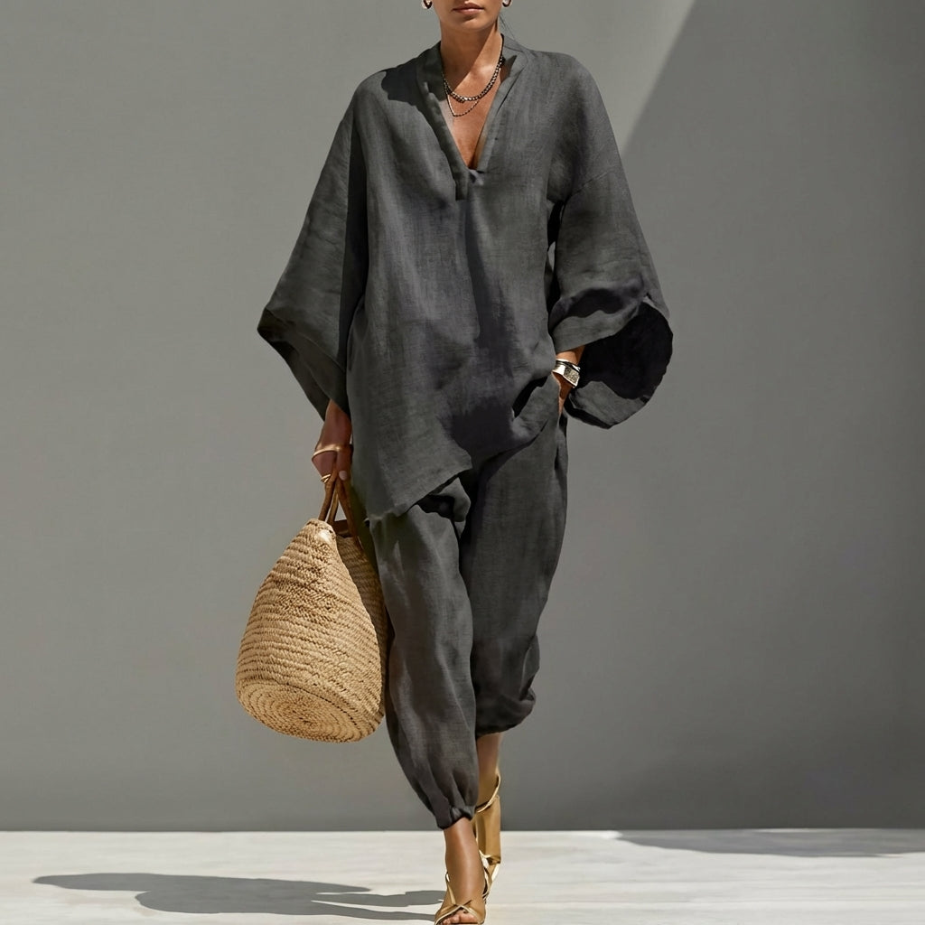 Marina | Relaxed V-Neck Top and Wide-Leg Pants Co-Ord Set-5