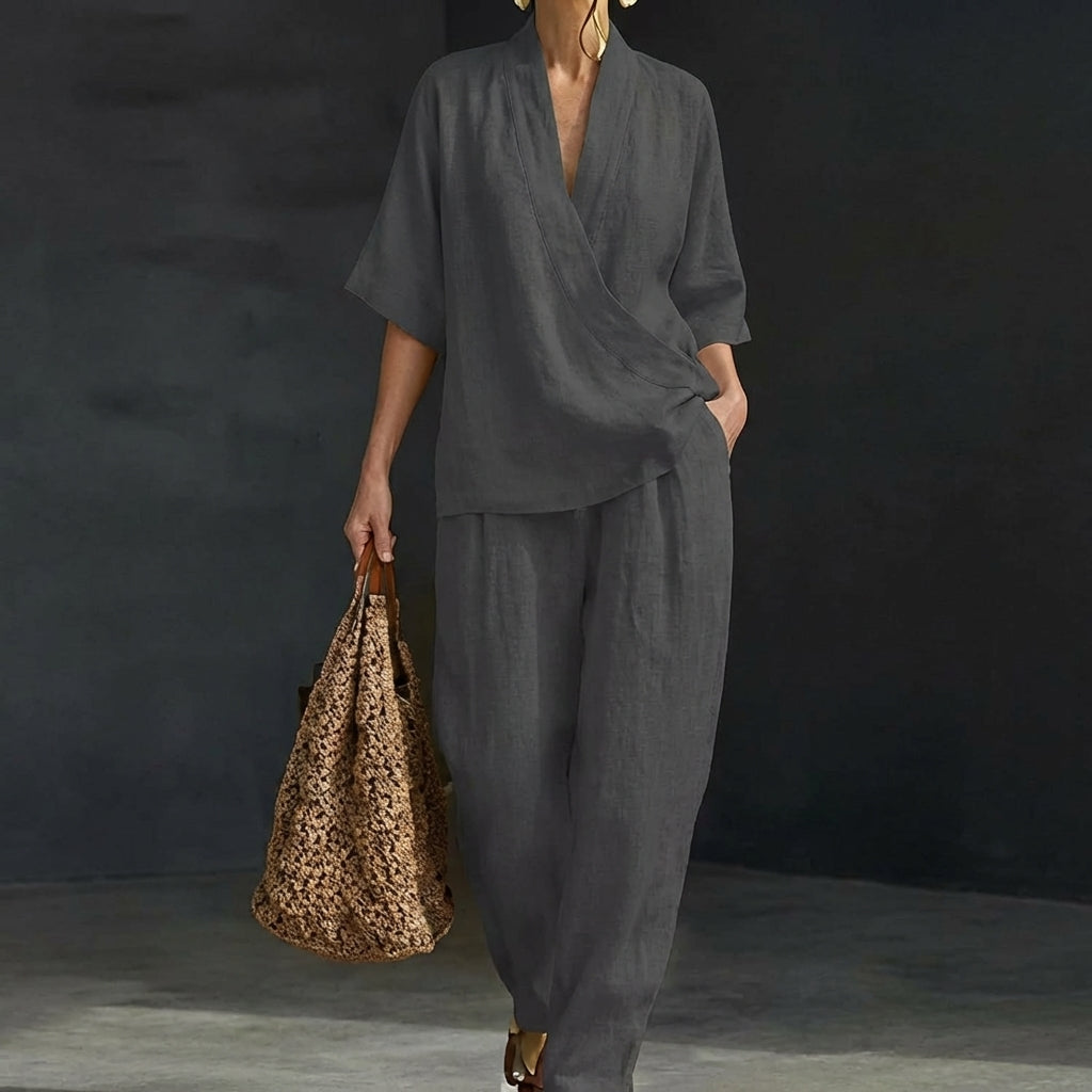 Dolores | Relaxed Henley Top and Wide-Leg Pants Co-Ord Set-4