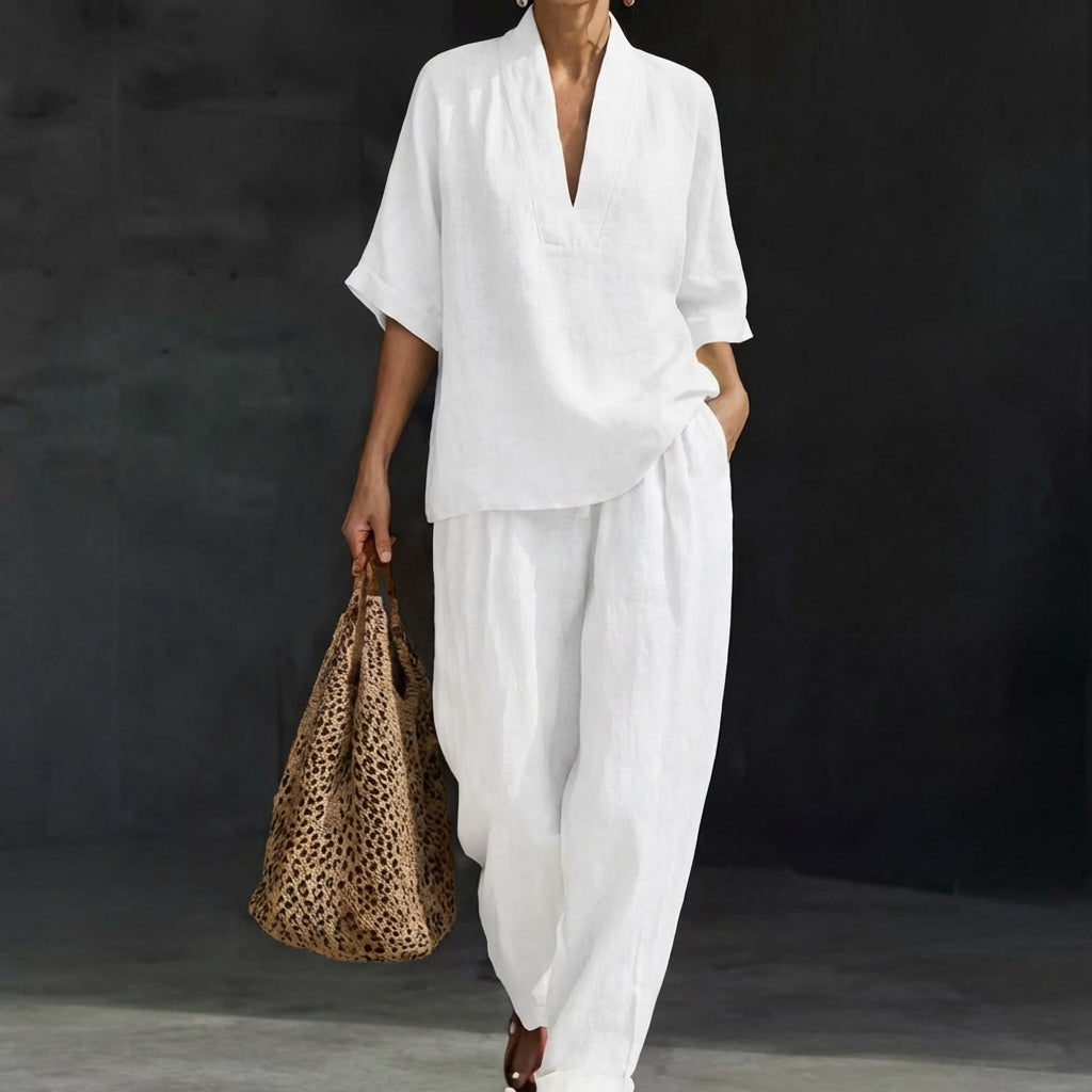 Dolores | Relaxed Henley Top and Wide-Leg Pants Co-Ord Set-5