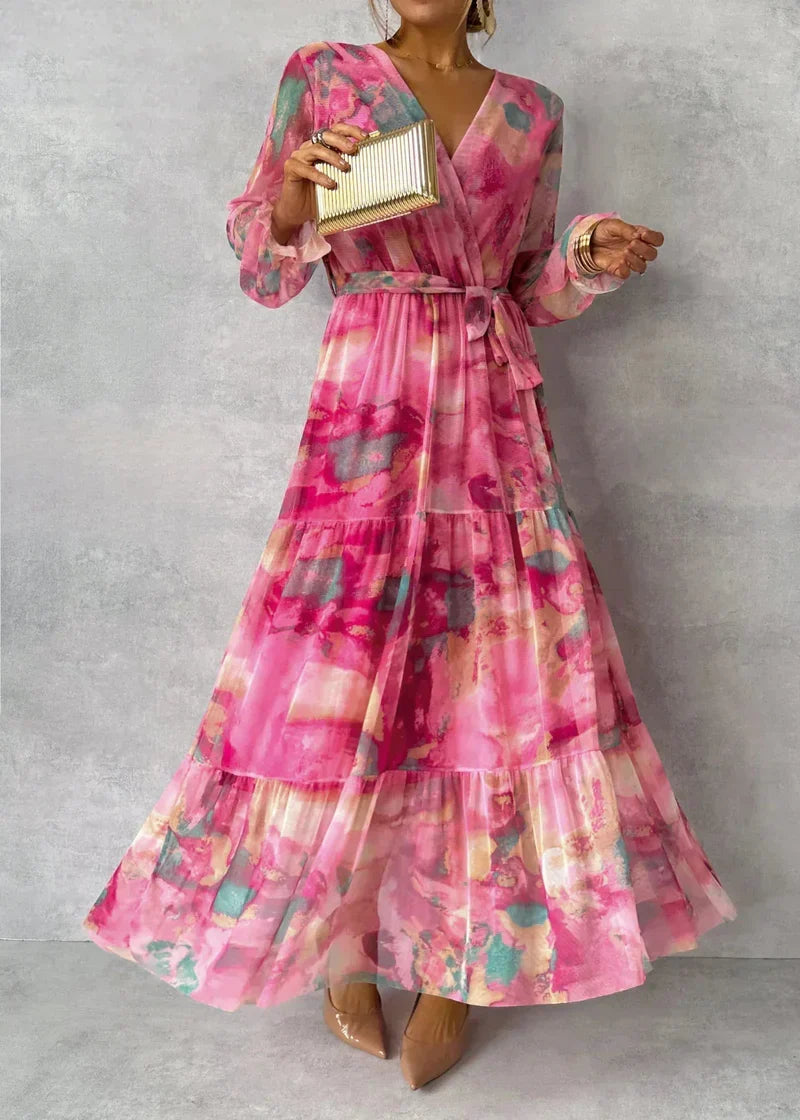 ZOEY | Vibrant Floral Wrap Dress with Flattering Tiered Silhouette-3