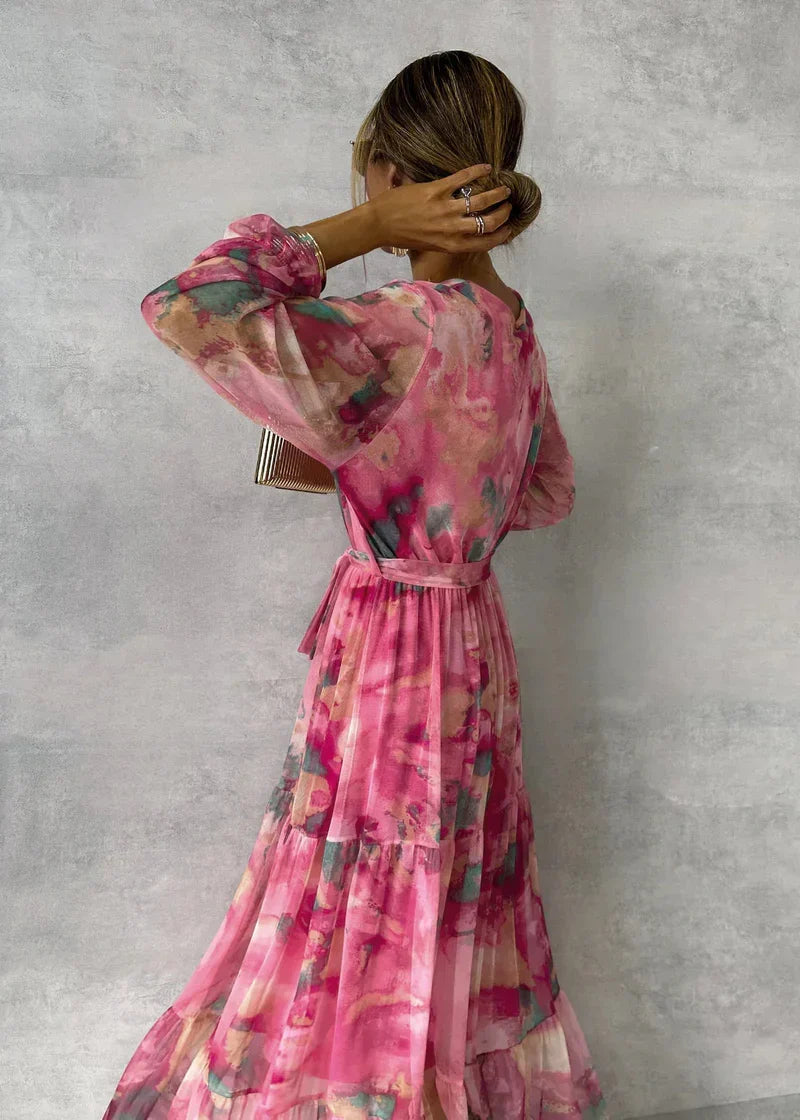 ZOEY | Vibrant Floral Wrap Dress with Flattering Tiered Silhouette-4