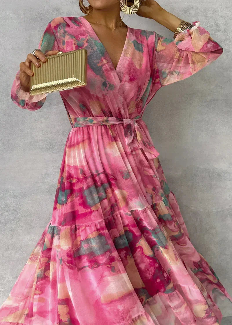 ZOEY | Vibrant Floral Wrap Dress with Flattering Tiered Silhouette-1